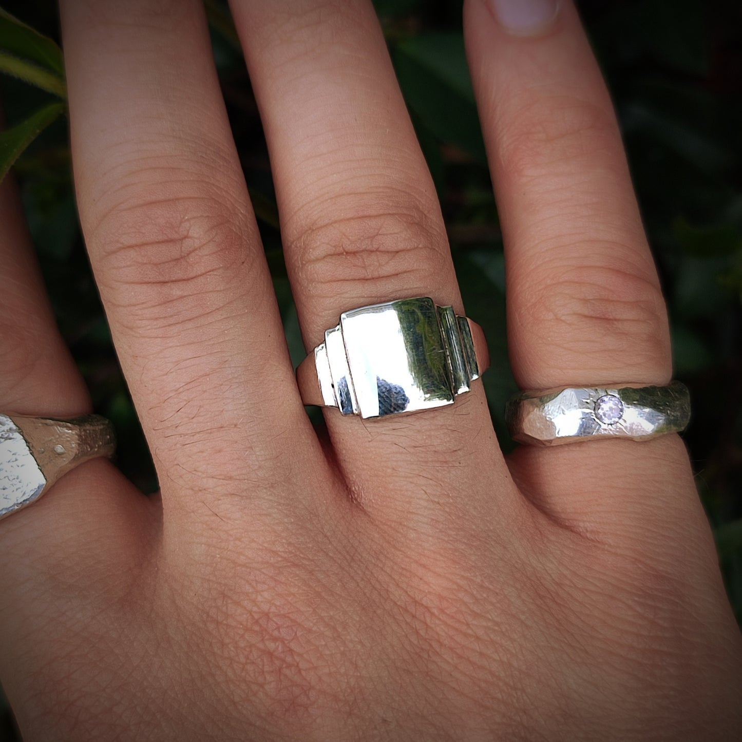 Silver Stepped Signet Ring