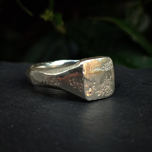 Molten Square Silver Signet Ring