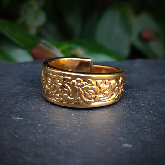 Gold Plated Floral Spoon Ring