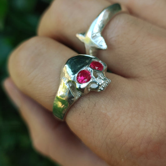 Ruby Skull Ring - silverhollowjewellery