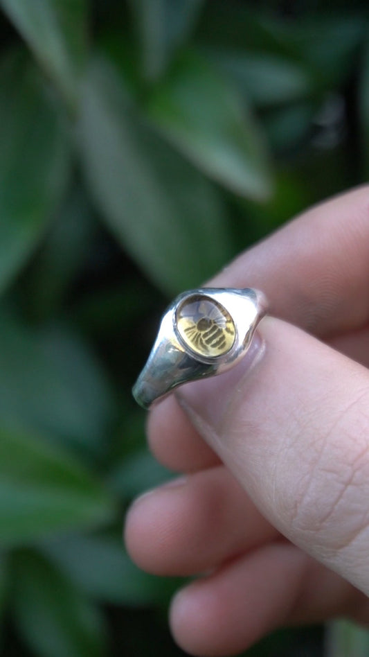 Handmade honey bee ring in recycled silver with citrine gemstone