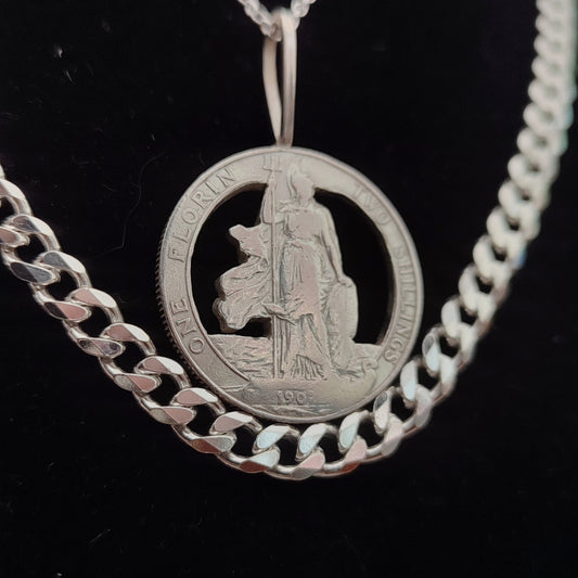 sterling silver coin pendant with a heavy sterling silver curb chain