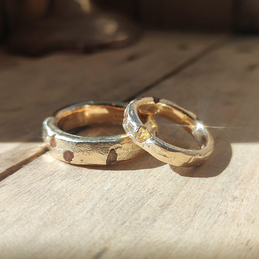 matching gold and sapphire alternative wedding bands