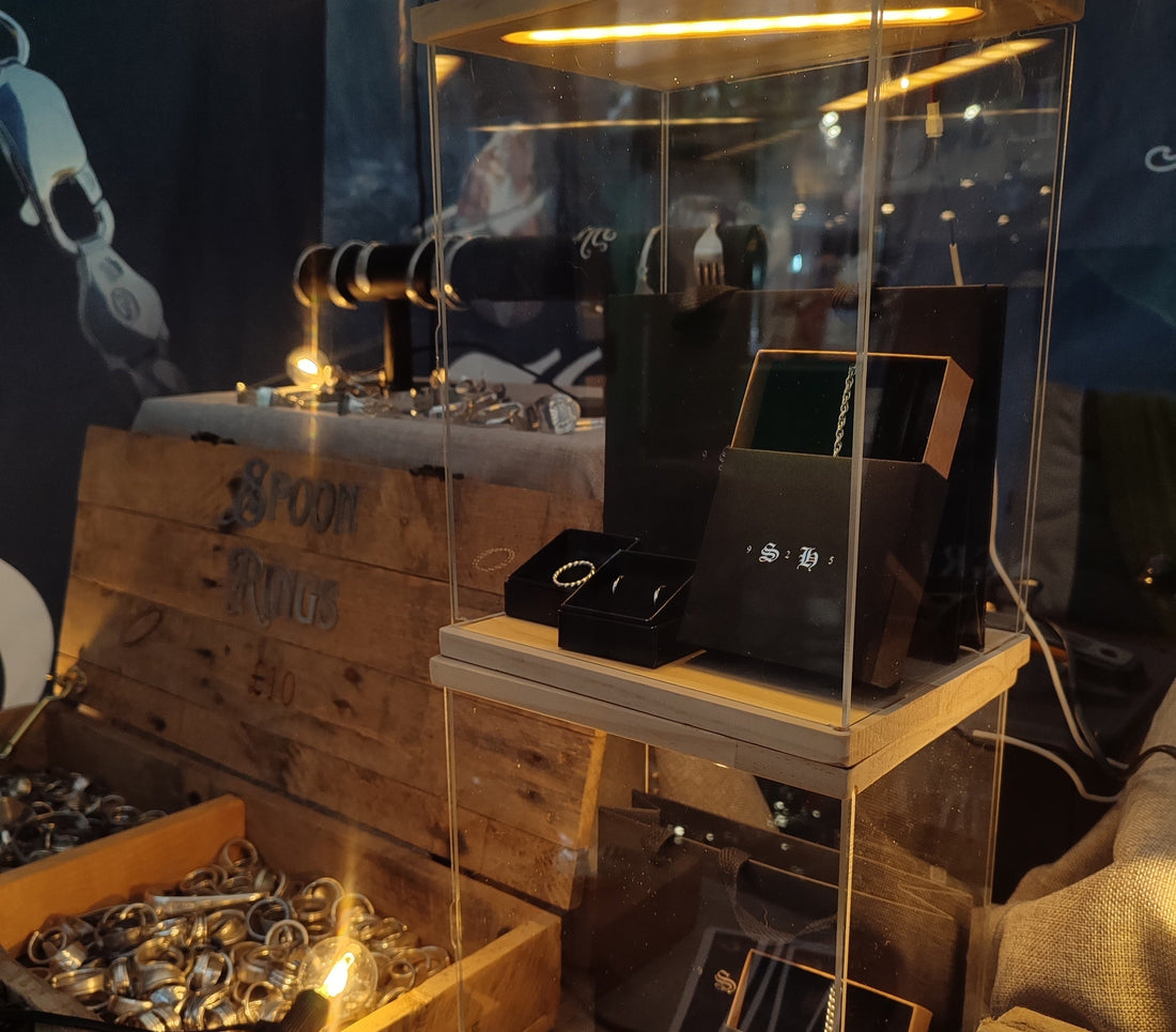 Silver Hollow Jewellery's market display at Chichester high street market, every Wednesday