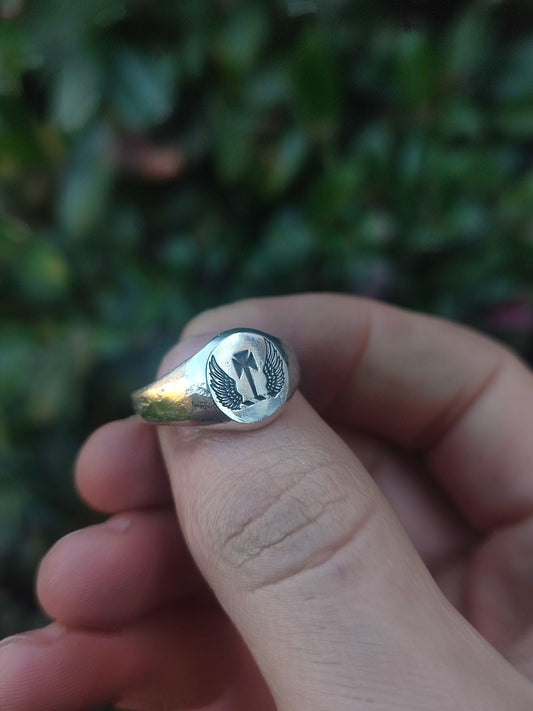 Bespoke engraved silver signet ring