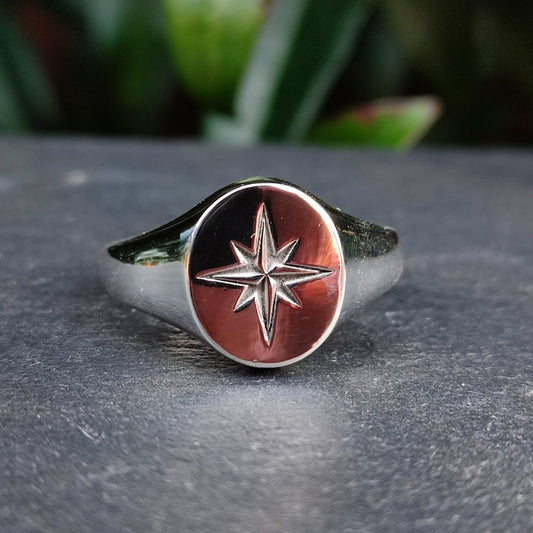 North star engraved signet ring 