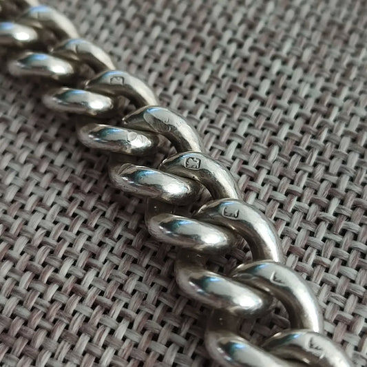 Sterling silver antique watch chain with individual links hallmarked