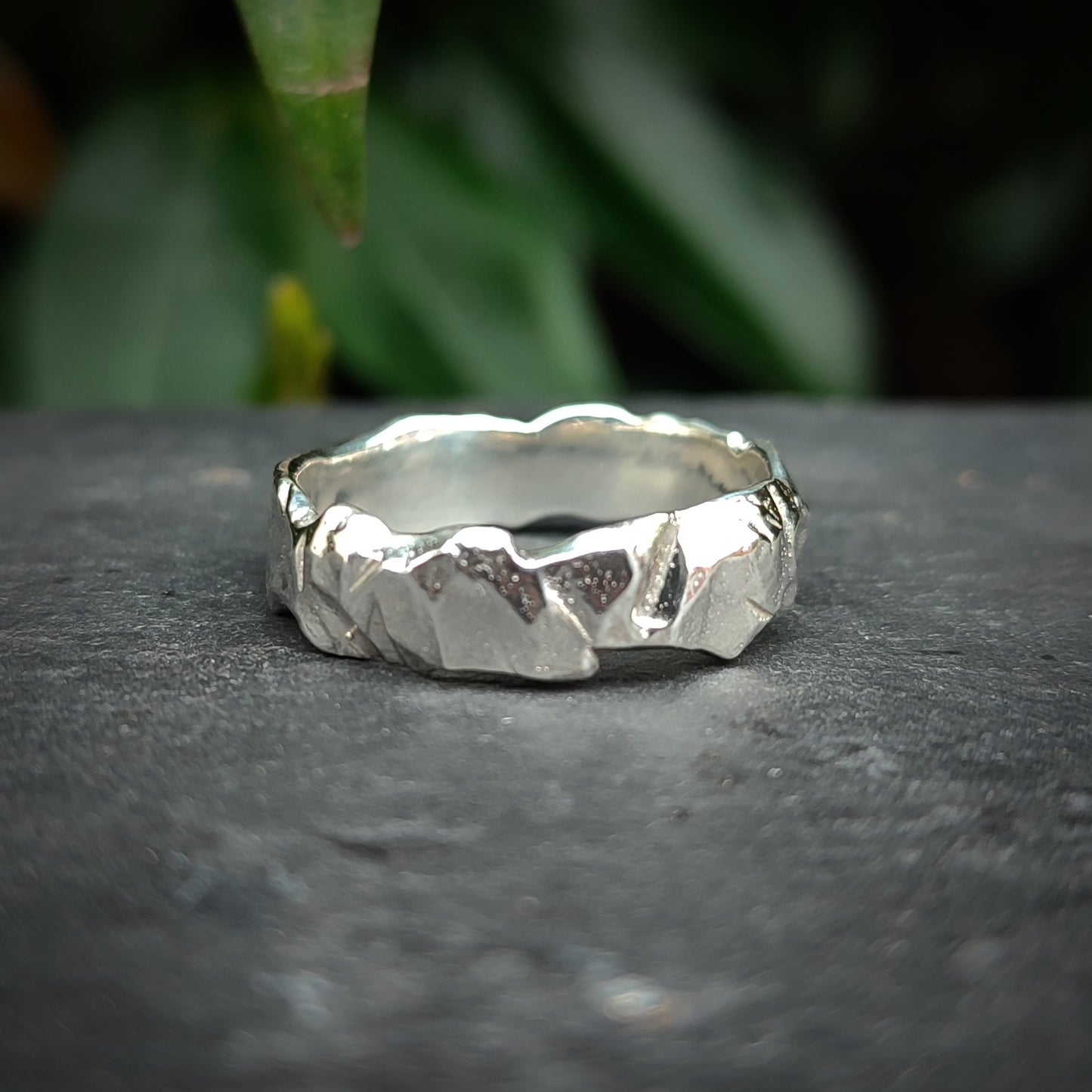 silver rock texture ring