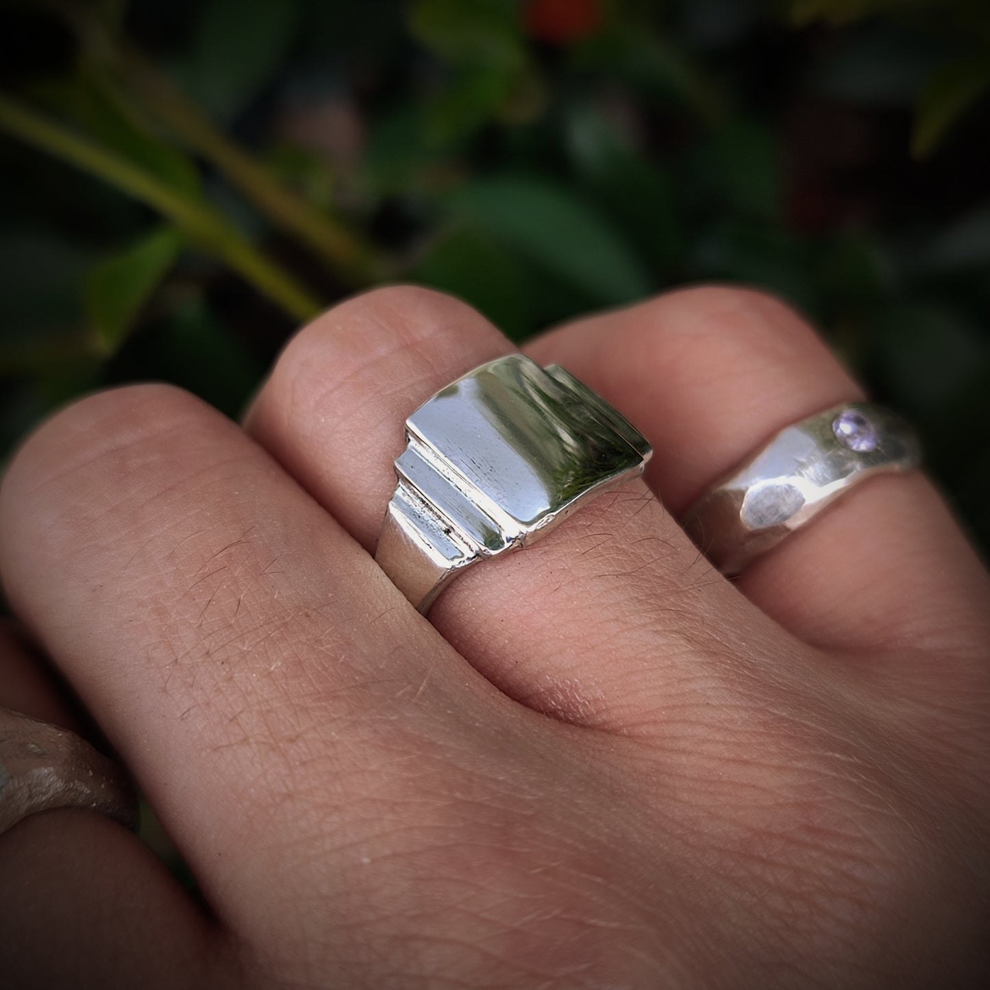 Silver Stepped Signet Ring