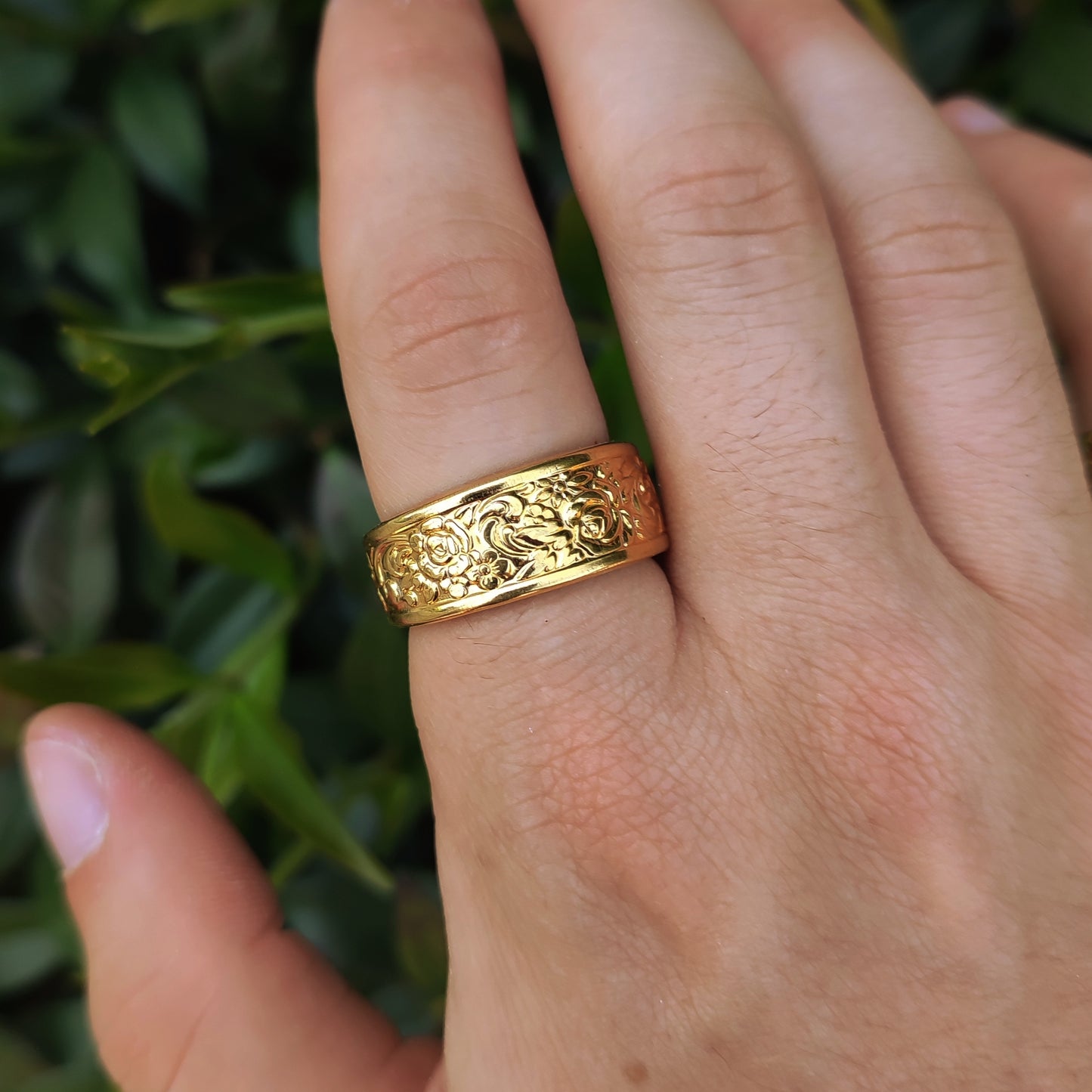 Gold Plated Floral Spoon Ring