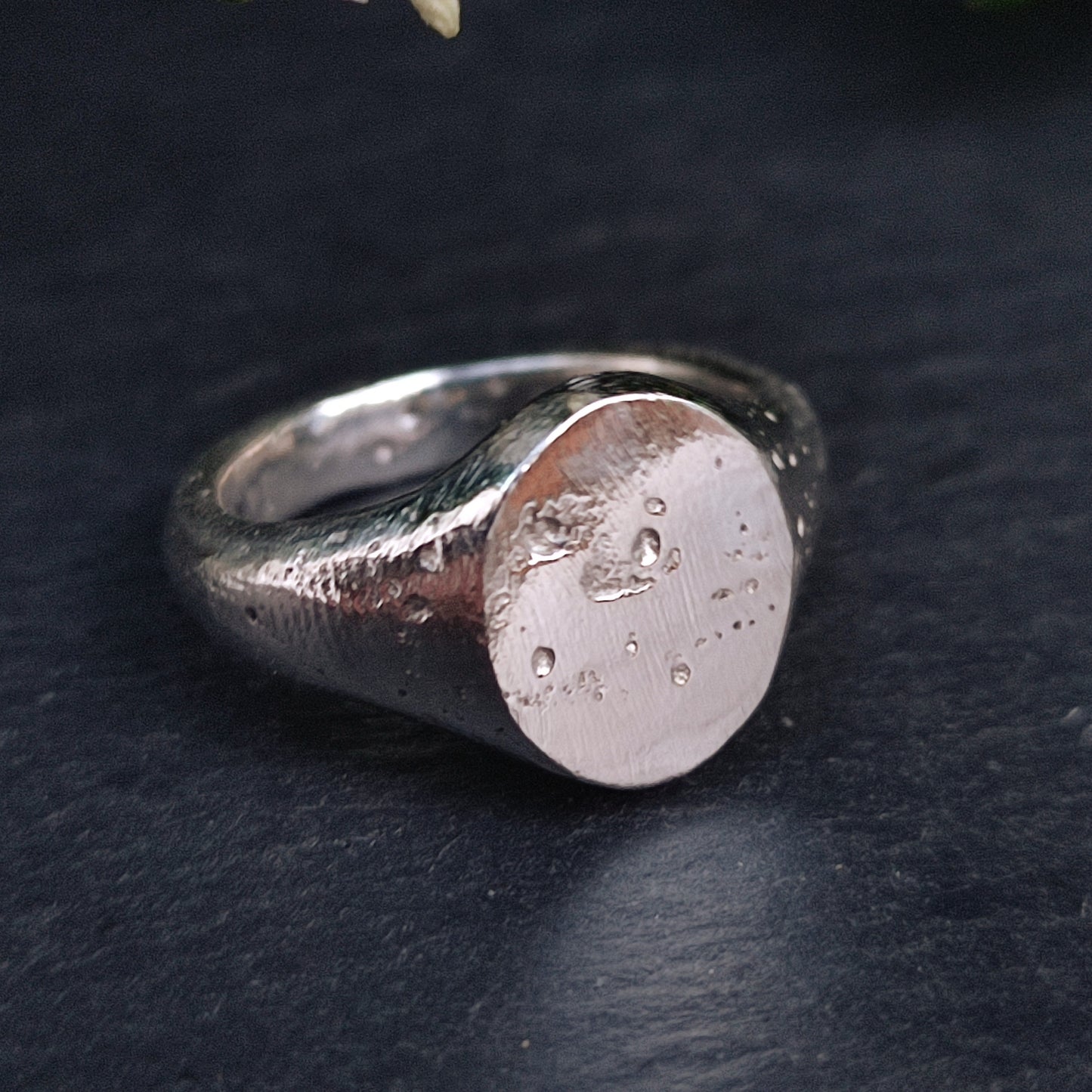 Molten Oval Silver Signet Ring