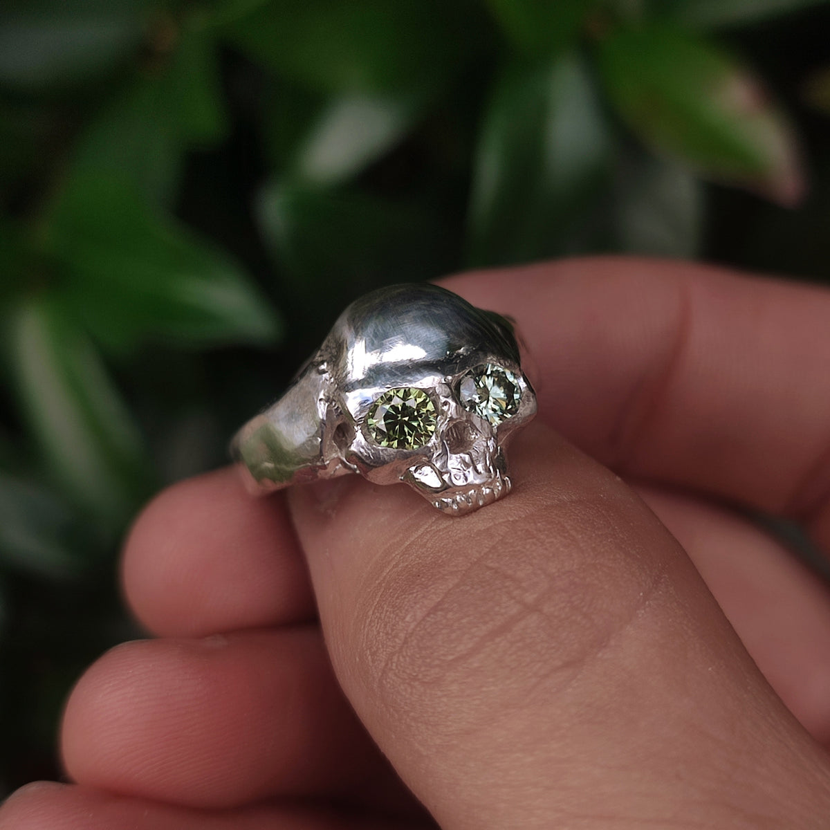Green Diamond Skull Ring
