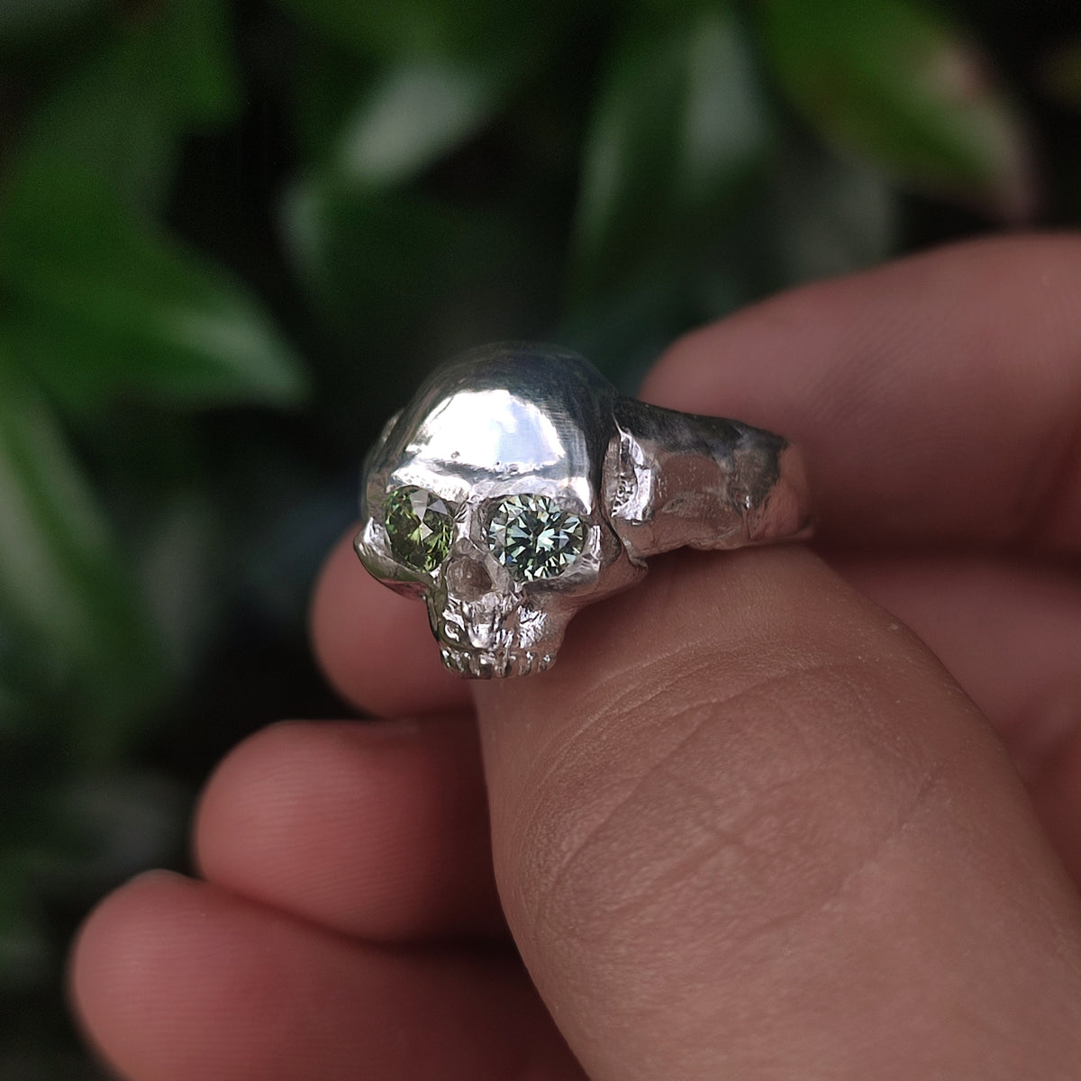 Green Diamond Skull Ring
