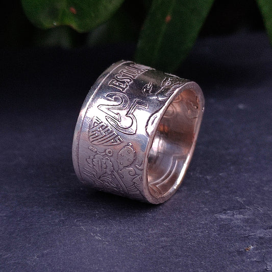 Silver Mexican Peso Coin Ring - silverhollowjewellery